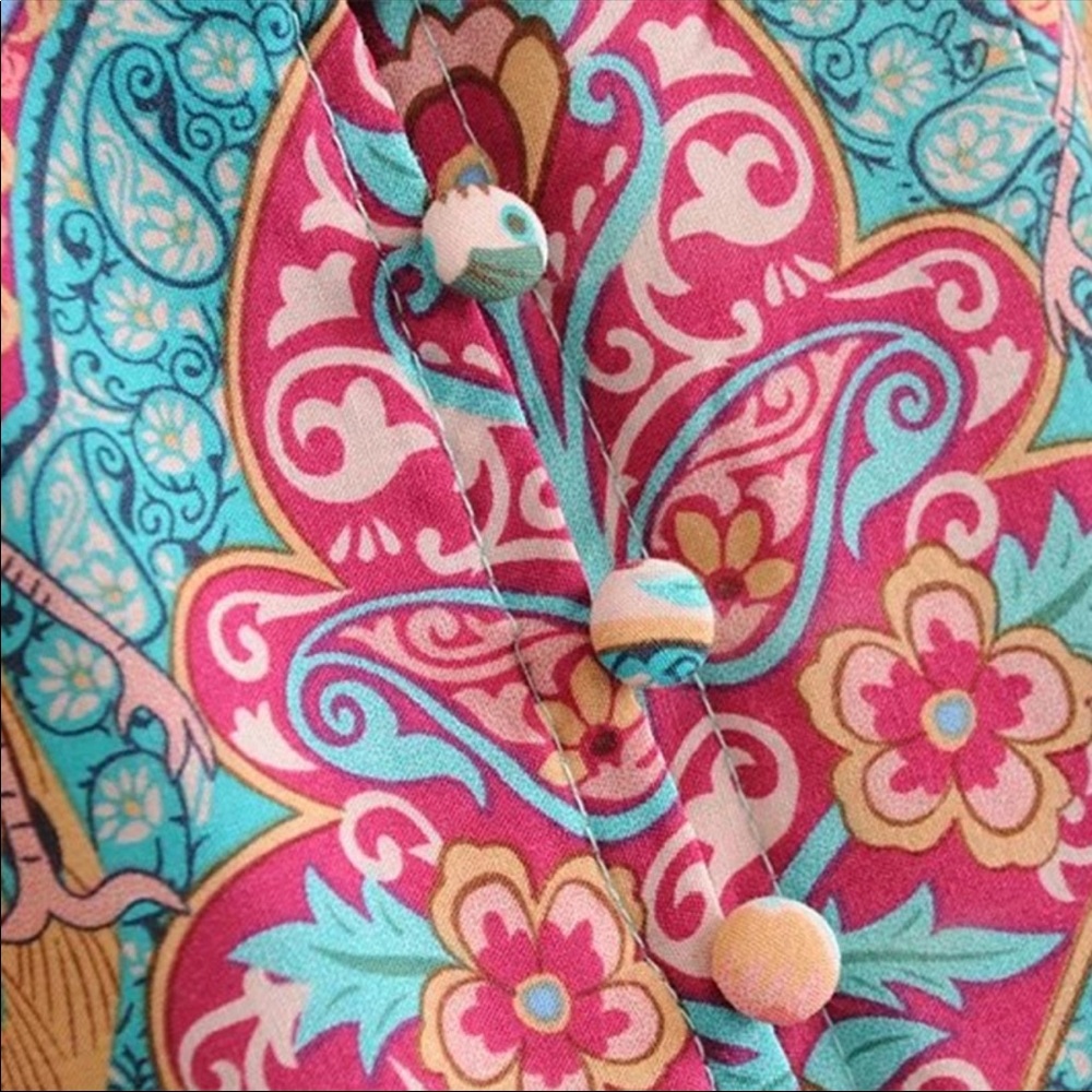 Foxy 5🌟Fave! Lotus Peacock Turquoise Rayon Romper - Picture 5 of 5